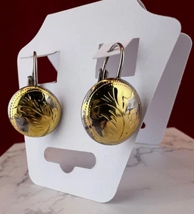 Vintage Sterling Silver Round Drop Dangle Earrings Etched Decor Multi-Metal - Picture 1 of 6