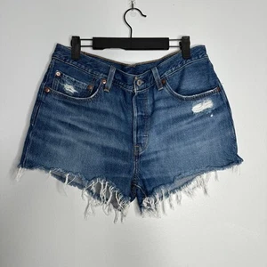 Levi's Damen Medium dunkle Waschung hoher Bund Knopfleiste 501 abgeschnittene Shorts Größe 30 - Bild 1 von 8