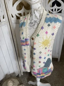 Vintage Vest Pastel Floral Cottagecore Soft Girl 90s Size Small Medium Knit - Picture 1 of 9