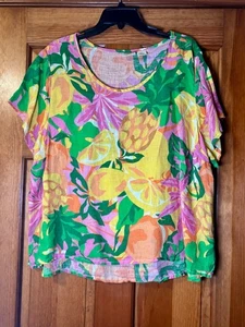 C&C California Linen Tropical Fruit Print Top Plus 2X - Picture 1 of 5