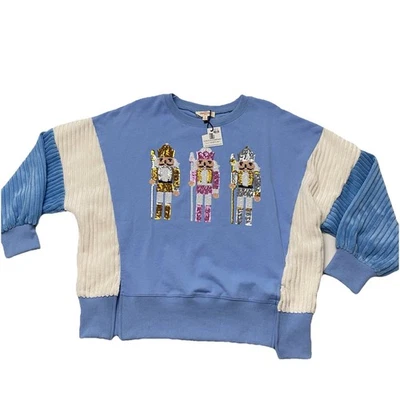 Peach Cove Sudadera De Gran Tamaño Azul Marfil Lentejuelas Cascanueces Navidad Para Mujer’s S Foto 1 de 4