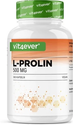 VIT4EVER L-Prolina 365 capsule Dosaggio elevato con 1000 mg per dose giornaliera VEGANO