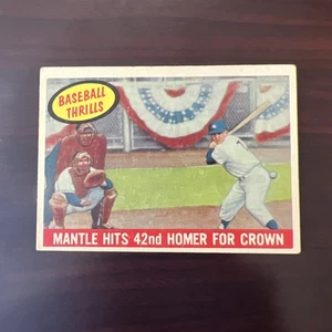 1959 Topps Baseball Thrills "Mantle Hits 42nd Homer For Crown" #461 No Crease - Bild 1 von 6