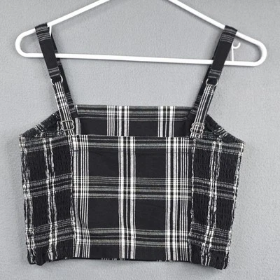 Top corto Hollister pequeño para mujer negro blanco a cuadros correa ajustable informal verano Foto 1 de 4