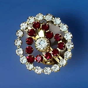 Vintage Ruby Red Rhinestone Heart Gold Tone Open Brooch - Picture 1 of 2