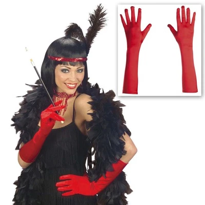 Rote Satin Damen Handschuhe lang Satinhandschuhe Damenhandschuhe rot Karneval  - Bild 1 von 3