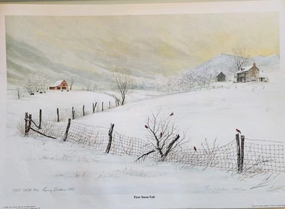 Litografía impresa sin marco Larry Dodson "Primera caída de nieve" 1982 Foto 1 de 4