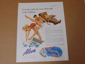 1947 ALCOA STEAMSHIP COMPANY Gioca tutto il giorno nei Caraibi pubblicità stampa artistica vintage - Foto 1 di 1