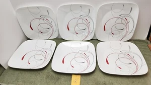 Corelle SPLENDOR  Dinner Plates Square 10.5" Red & Gray Set of 6 - Picture 1 of 4