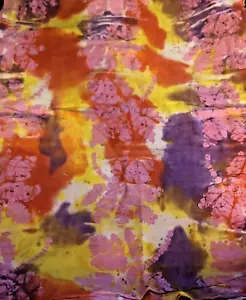 Pink, Yellow & Purple TIe Dye Floral Batik 46" X 31" Quilting or Crafting - Picture 1 of 6