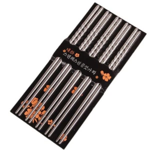 Chopsticks 5-Pair Metal Reusable Korean Chinese Stainless Steel Chop Sticks Gift - Picture 1 of 6