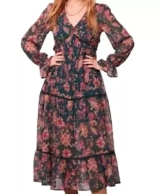 Vestido BAND OF THE FREE Run The World Midi Verde Ciruela Paisley Boho Nuevo con Etiquetas Grande Foto 1 de 4