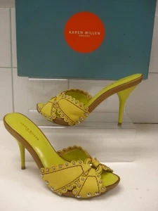KAREN MILLEN SANDALI GIALLI SCARPE 4 37 tacco alto stiletto verde lime prezzo al pubblico £99 slip - Foto 1 di 15