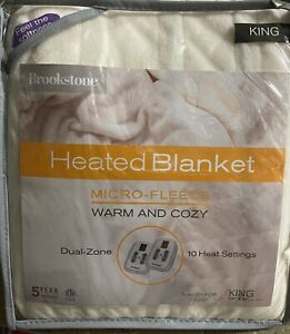 KING Brookstone Heated Blanket Micro Fleece 2 Programmable Controllers Ivory ￼￼