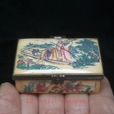 L 6 см старый азиатский китайский ручной резьбы красоты Belle ювелирных изделий шкатулка коробки коллекции - Изображение 1 из 4