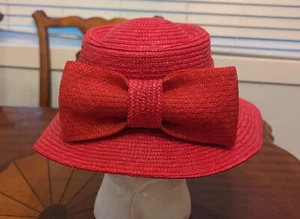 Ladies Betmar New York Straw Fedora Sun Hat Woven Bow & Hatband Vintage Y2K - Picture 1 of 5