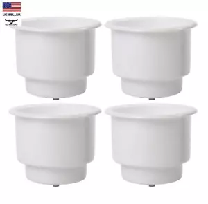 4-PACK White Recessed Plastic Cup Drink Can Holder with Drain Boat Pontoon Auto - Picture 1 of 7