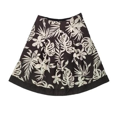 Falda hawaiana plisada acampanada línea A marrón estampado de hojas de palma talla M de Chicos para mujer Foto 1 de 4