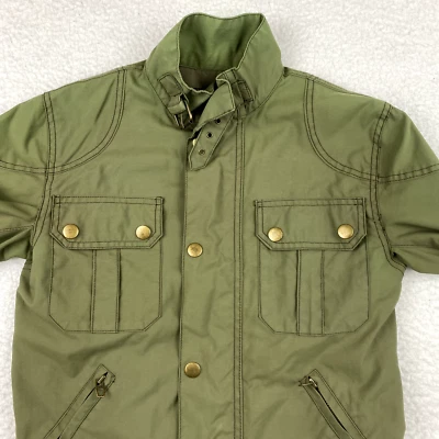 MISS Sixty Vintage Moto Jacket Olive International Style Waxed Cotton Buttons - Image 1 of 4