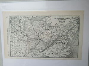 Original Vintage Map of the Chesapeake & Ohio Railway System ~ 1910