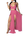 Rela Bota Sexy 2 Piece Maxi Chiffon Dress Crop Top Skirt Set, Pink, Small
