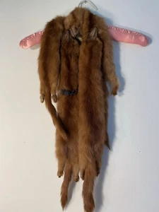 Genuine Vintage Mink Pelt Stole Two Full Body Real Fur Red Brown Wrap Shawl - Picture 1 of 5