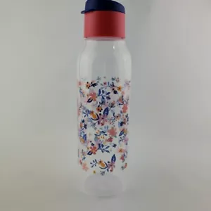 Botella de agua ecológica Tupperware transparente con estampado floral Sprint mediana 28 oz tapa abatible NUEVO - Imagen 1 de 10