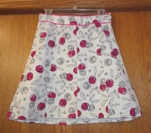 Woman's sz Jr 7 - White, Rose Print SKIRT - Tangents - Low-waist A-LINE - GREAT - Picture 1 of 3