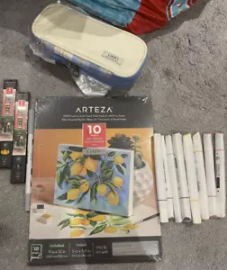 Art bundle joblot Arteza double ended markers pencil case tombow canvas paper. - Picture 1 of 12