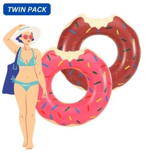 Pack of 2 Inflatable Donut Swimming Rings Floats Adults Kids Summer - Picture 1 of 10