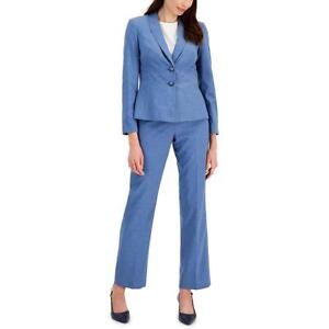 Le Suit Womens Blue Slub Business Office Pant Suit Petites 4P BHFO 2127