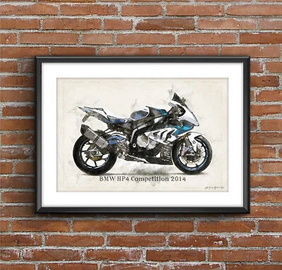 BMW HP4 Competition - 2014, póster de boceto artístico [sin marco] Foto 1 de 4