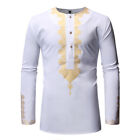 Men African T-Shirt Ethnic Tops Tee Casual Long Sleeve Middle East Shirt
