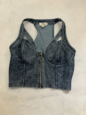 Top corto de mezclilla sin mangas con cremallera negro carbón Marilyn Monroe para mujer talla M Foto 1 de 4