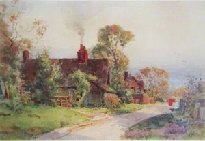 1906 Reetdachhaus in Welford auf Avon. Antiker Druck. Künstler Wilfred Ball RE. - Bild 1 von 3
