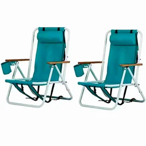 Paquete de 2 sillas de playa Tommy Bahama planas, reclinables, ajustables, almacenamiento, NUEVAS - Imagen 1 de 1