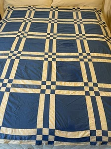 Vtg Handmade Unfinished Quilt Top Twin Blue White 9 Patch Cottage Coastal 58x73 - Picture 1 of 24