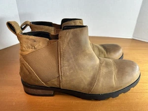 Sorel Womens 8.5 Brown Leather Emelie NL2671-224 Waterproof Chelsea Boots - NICE - Picture 1 of 10