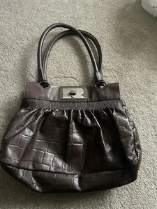 RARO Ripani Italia Grande R Cuero Repujado y Marrón Bolso de Hombro Bolso de Mano Croc - Imagen 1 de 11