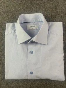 Eton Slim Mens 100% Cotton Poplin Long Sleeve Dress Shirt Size 42-16.5 Blue - Picture 1 of 8