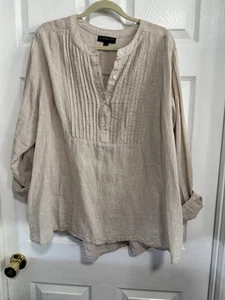 Lane Bryant beige Leinen/Baumwollmischung Tunika Langarm Bluse 22/24 Übergröße - Bild 1 von 8