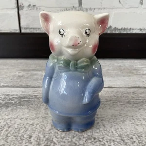 Sparschwein RAR Vintage BREAK TO OPEN Schwein 1940 blau Overall MCM - Bild 1 von 8