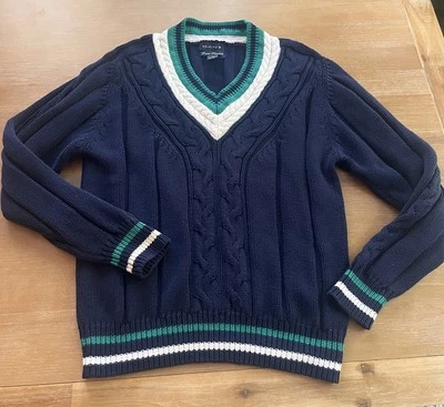 Suéter para hombre Gant 100 % algodón tejido con cable L azul verde blanco universitario preppy Foto 1 de 4