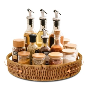 12" Rattan Lazy Susan Turntable Organizer, Round Rotating Wicker Serving Tray... - Bild 1 von 7
