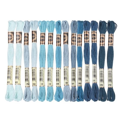 14 Skeins Embroidery Floss, Polyester Threads Multicolored Dark Blue - Image 1 of 4