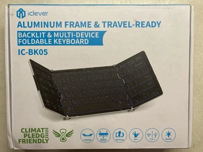 iClever Backlit Foldable Keyboard, BK05 Wireless Folding Keyboard Free Shipping! - Image 1 of 3