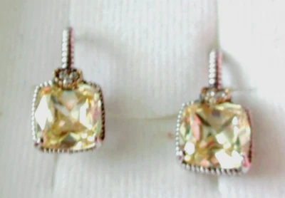 Pendientes Judith Ripka de plata de ley y oro de 18 quilates de cuarzo canario y diamantes caja G Foto 1 de 4