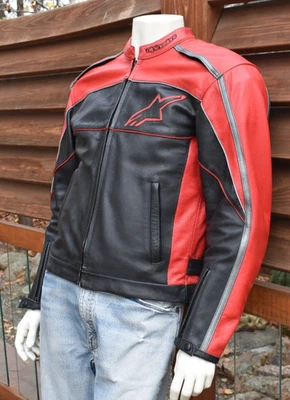 Alpinestars Negro Etiqueta Blindada Negro y Rojo Cuero Moto Chaqueta Hombre L Foto 1 de 4