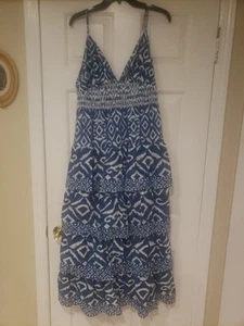 Nuevo con etiquetas Vestido Caroline Constas Azul Estampado Tribal Volantes Espalda Abierta Talla M - Imagen 1 de 8
