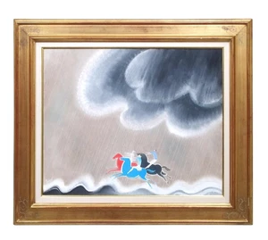 Albert Zavaro "Tres caballeros en la tormenta" pintura al óleo autógrafo - Imagen 1 de 6